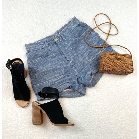 FRENCH CONNECTION • Blue Linen High-Waisted Shorts - Picture 9 of 13